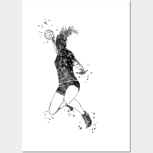 Handball Player Girl Hits The Ball Wall Art by RosaliArt